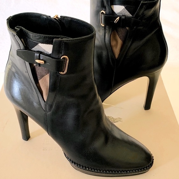 Burberry Black leather Boots Nova Check accent slight platform Eur 40 UK 7 US 9 - Picture 3 of 14